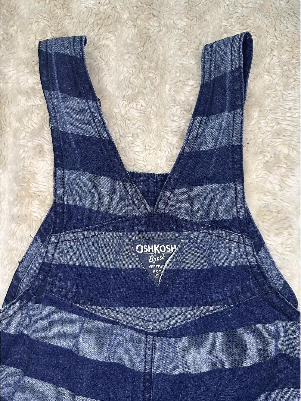OshKosh B'gosh cotton overalls 4T navy/chambray striped classic vintage-inspired - Picture 7 of 10